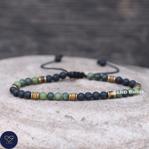 Black Lava, Jade, Tiger Eye Minimalist 4mm round beads Adjustable Bracelet, Tibetan Gemstone Bracelet, Yoga, Boho, Ethnic, Delicate - LND Bands