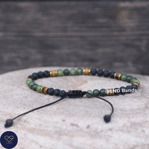 Black Lava, Jade, Tiger Eye Minimalist 4mm round beads Adjustable Bracelet, Tibetan Gemstone Bracelet, Yoga, Boho, Ethnic, Delicate - LND Bands