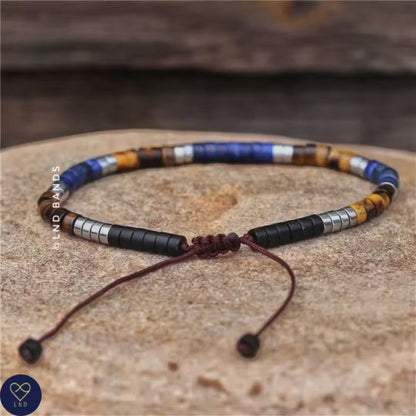 Black stone Lapis Lazuli Tiger Eye Bracelet, Adjustable 4mm Bracelet, Gemstone Bracelet, Gift for him, summer - LND Bands