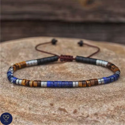 Black stone Lapis Lazuli Tiger Eye Bracelet, Adjustable 4mm Bracelet, Tibetan Minimalist Gemstone Bracelet, Yoga, Boho, Gift for him, summer - LND Bands