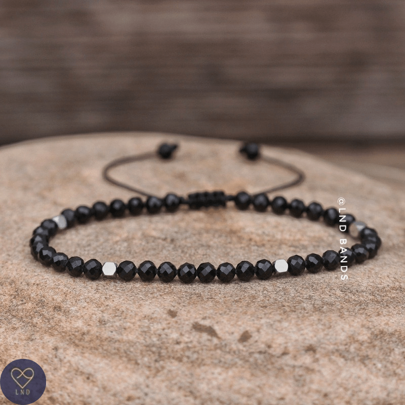 Black Tourmaline bracelet, Tibetan Bracelet, Adjustable Gemstones Dainty Bracelet, Yoga, Minimalist Bohemian Bracelet, grounding, serenity - LND Bands