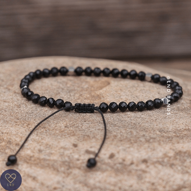 Black Tourmaline bracelet, Tibetan Bracelet, Adjustable Gemstones Dainty Bracelet, Yoga, Minimalist Bohemian Bracelet, grounding, serenity - LND Bands