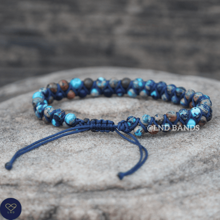 Blue Galaxy Sea Sediment Jasper Macrame bracelet 4mm, Tibetan Bracelet, Adjustable Dainty, Yoga, Minimalist Bohemian Bracelet, birthday - LND Bands
