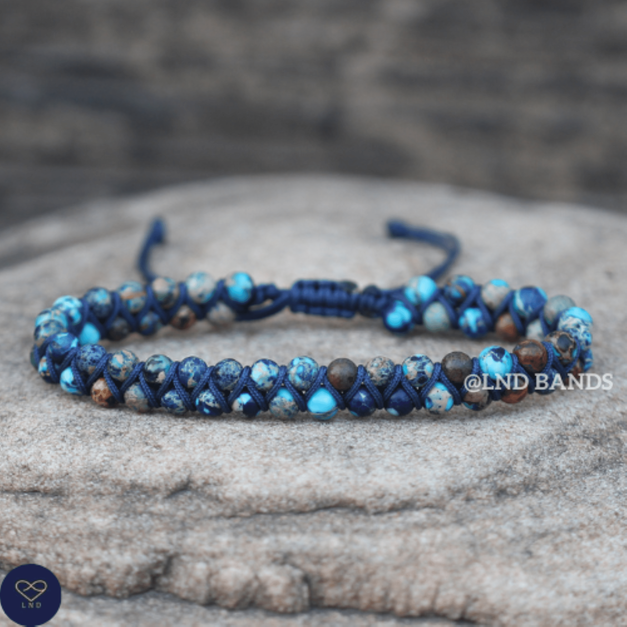 Blue Galaxy Sea Sediment Jasper Macrame bracelet 4mm, Tibetan Bracelet, Adjustable Dainty, Yoga, Minimalist Bohemian Bracelet, birthday - LND Bands