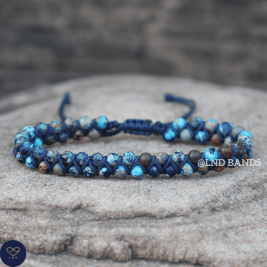 Blue Galaxy Sea Sediment Jasper Macrame bracelet 4mm, Tibetan Bracelet, Adjustable Dainty, Yoga, Minimalist Bohemian Bracelet, birthday - LND Bands