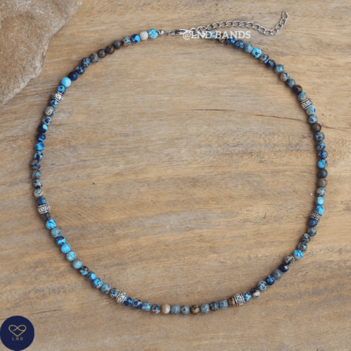 Blue Galaxy Sea Sediment Necklace, Adjustable, Minimalist Bohemian necklace, Natural Stone necklace, Dainty necklace, Tibetan gemstone 4x4mm - LND Bands