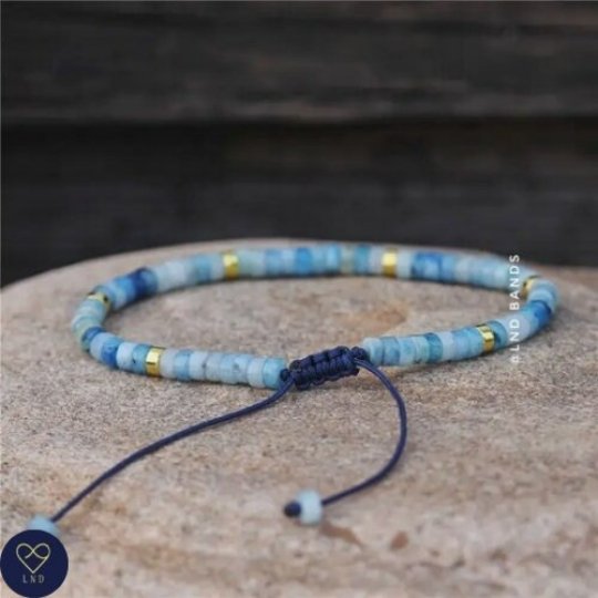 Blue Line Jasper Adjustable Bracelet, Minimalist Bohemian Bracelet, Dainty Bracelet, Yoga Bracelet - LND Bands