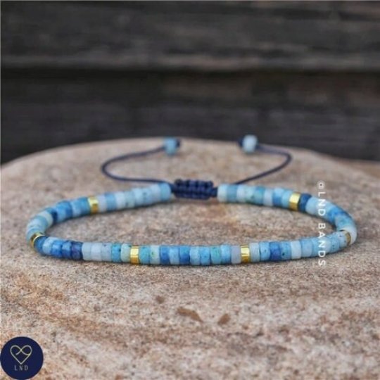 Blue Line Jasper Adjustable Bracelet, Minimalist Bohemian Bracelet, Dainty Bracelet, Yoga Bracelet - LND Bands