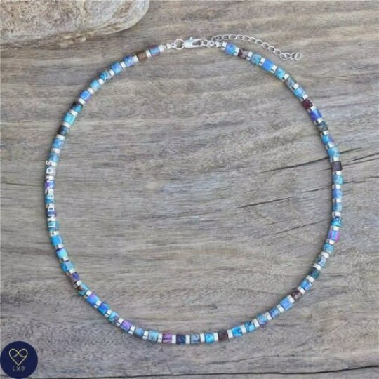 Blue/Purple tube 4mm Imperial Jasper Necklace, Adjustable Ethnic Yoga Necklace, birthday gift, positive vibe, Boho style