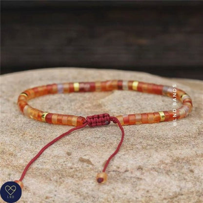 Carnelian 2x4mm Dainty adjustable Beaded Bracelet, Minimalist Bohemian Tibetan Ethnic Bracelet, Yoga Meditation - LND Bands