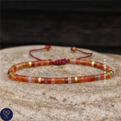 Carnelian 2x4mm Dainty adjustable Beaded Bracelet, Minimalist Bohemian Tibetan Ethnic Bracelet, Yoga Meditation - LND Bands