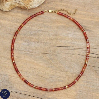 Carnelian 2x4mm Dainty adjustable Beaded Necklace, Minimalist Bohemian Tibetan Ethnic Necklace, Yoga Meditation, Summer gift, Birthday gift - LND Bands