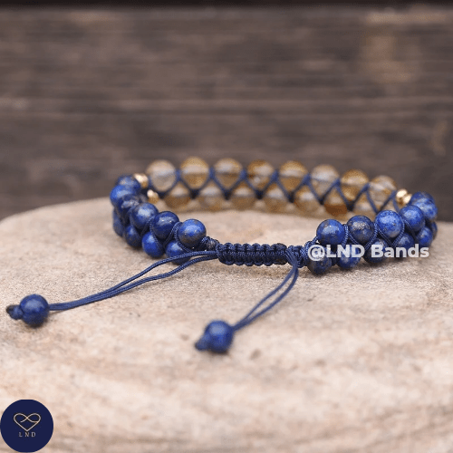 Citrine Lapis Lazuli 6 mm Bead Adjustable Macrame Bracelet, Natural Stone Bracelet, Boho, Yoga, Ethnic, prosperity, success, abundance - LND Bands