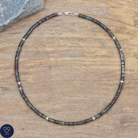 Dragon Blood Stone 2x4mm Bead Necklace, Adjustable Minimalist Bohemian Necklace, Yoga, Ethnic, Unisex gift - LND Bands