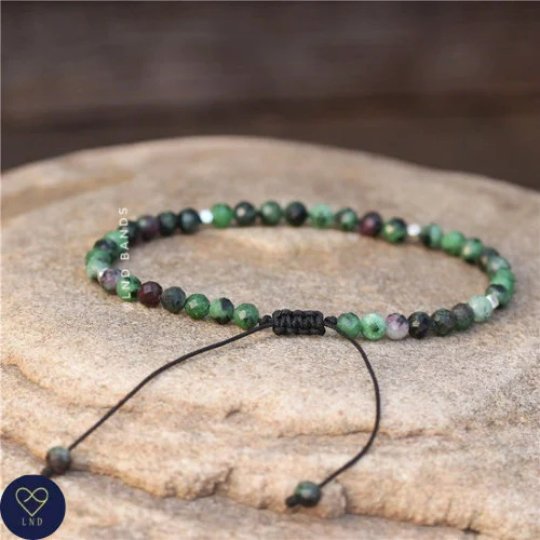 Epidote bracelet, Tibetan Beads Bracelet, Adjustable Gemstones Dainty Bracelet, Minimalist Bohemian Bracelet - LND Bands