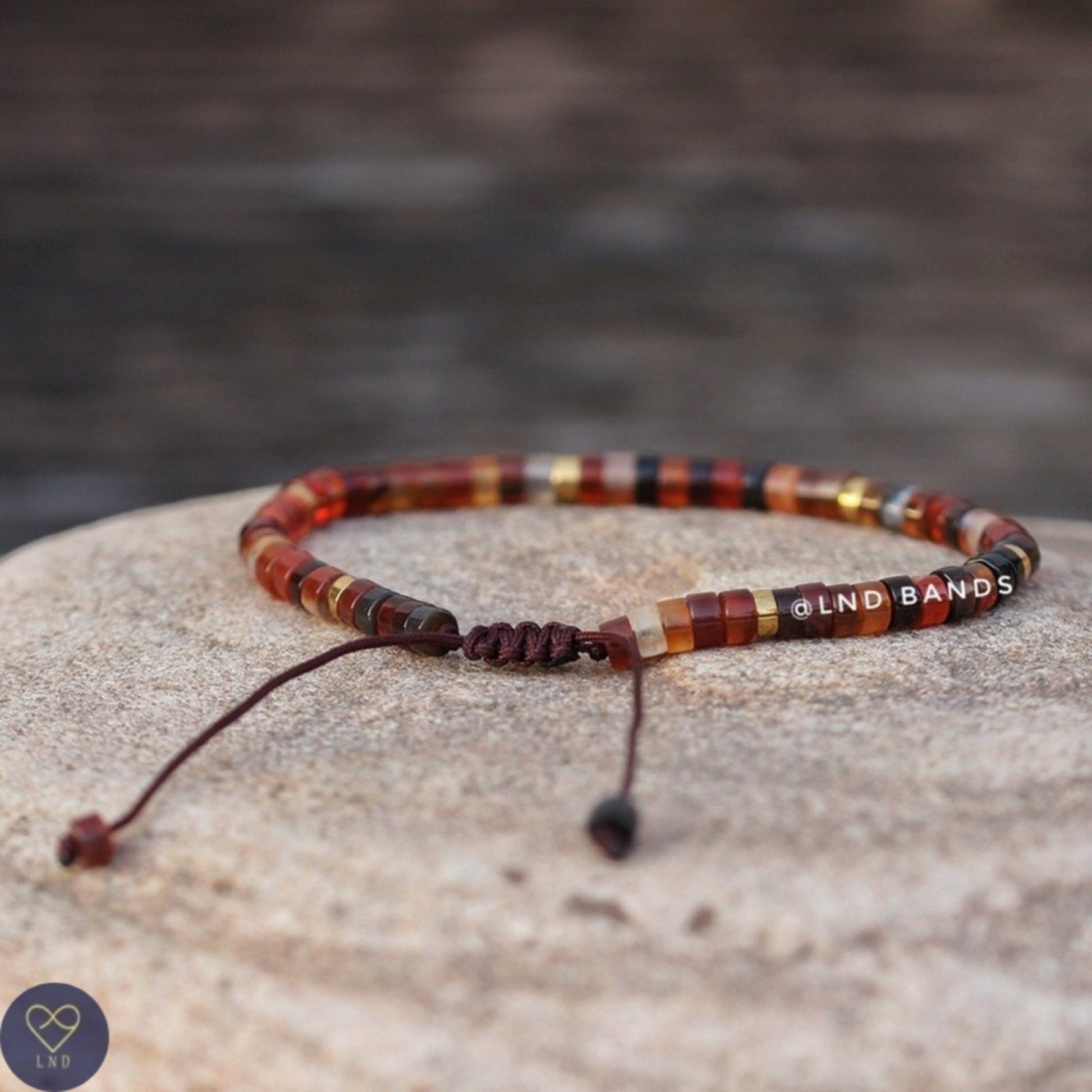 Fancy Agate Adjustable Beaded Bracelet, 2x4mm, Minimalist Bohemian Natural Stone Bracelet, Dainty Bracelet, Tibetan gemstone, Yoga, Ethnic - LND Bands