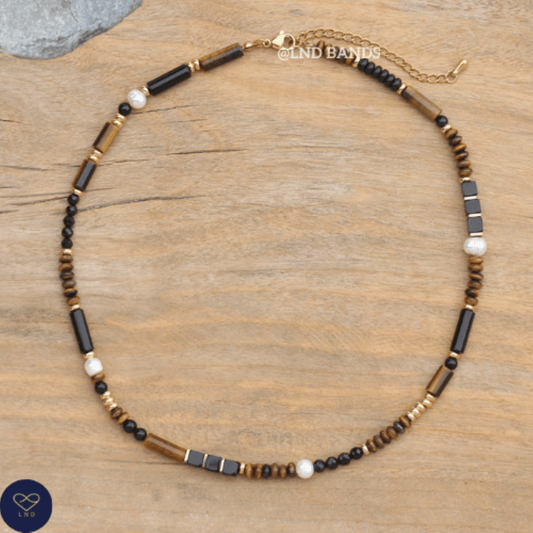 Freshwater pearl Onyx Tiger Eye Hematite Gemstone Necklace, Adjustable Luxury Stylish Elegant Boho Bracelet, birthday gift, gift for her - LND Bands