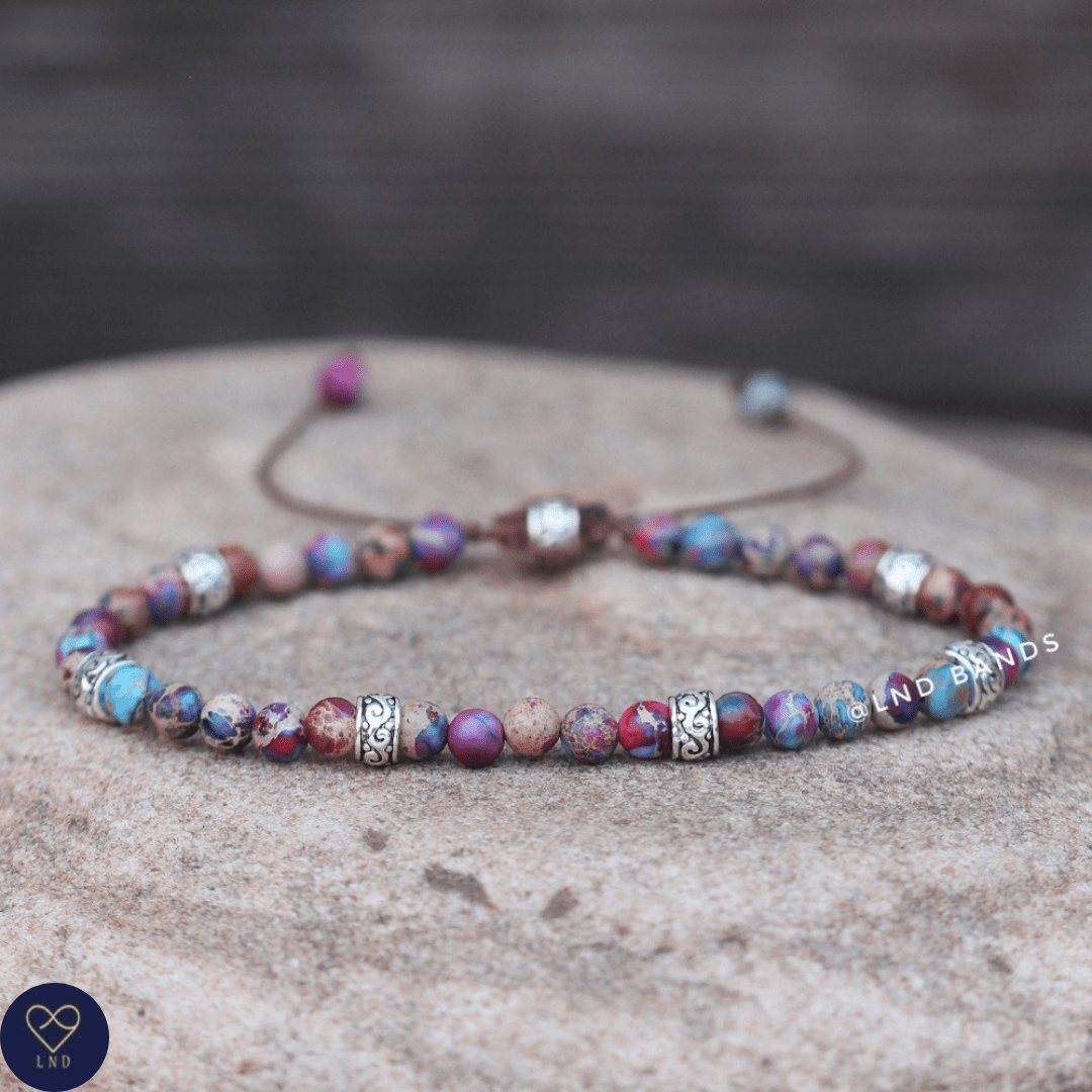 Galaxy Sea Sediment Jasper bracelet 4mm , Tibetan Bracelet, Adjustable Dainty Bracelet, Yoga, Minimalist Bohemian Bracelet, Summer Gift - LND Bands