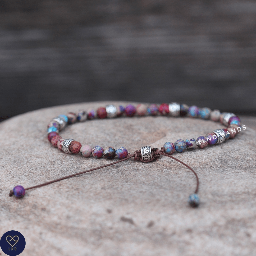 Galaxy Sea Sediment Jasper bracelet 4mm , Tibetan Bracelet, Adjustable Dainty Bracelet, Yoga, Minimalist Bohemian Bracelet, Summer Gift - LND Bands