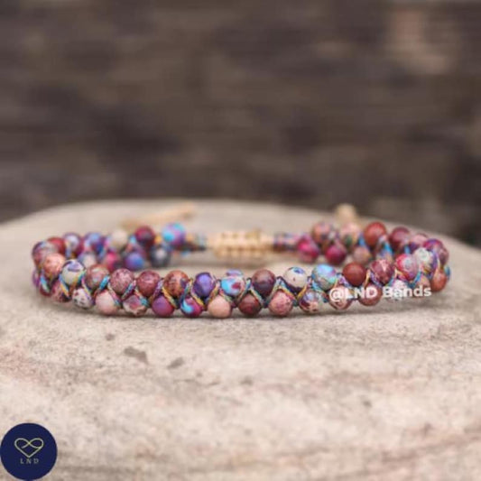 Galaxy Sea Sediment Jasper Macrame bracelet 4mm, Tibetan Bracelet, Adjustable Dainty, Yoga, Minimalist Bohemian Bracelet, birthday gift - LND Bands