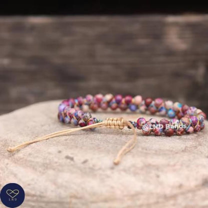 Galaxy Sea Sediment Jasper Macrame bracelet 4mm, Tibetan Bracelet, Adjustable Dainty, Yoga, Minimalist Bohemian Bracelet, birthday gift - LND Bands