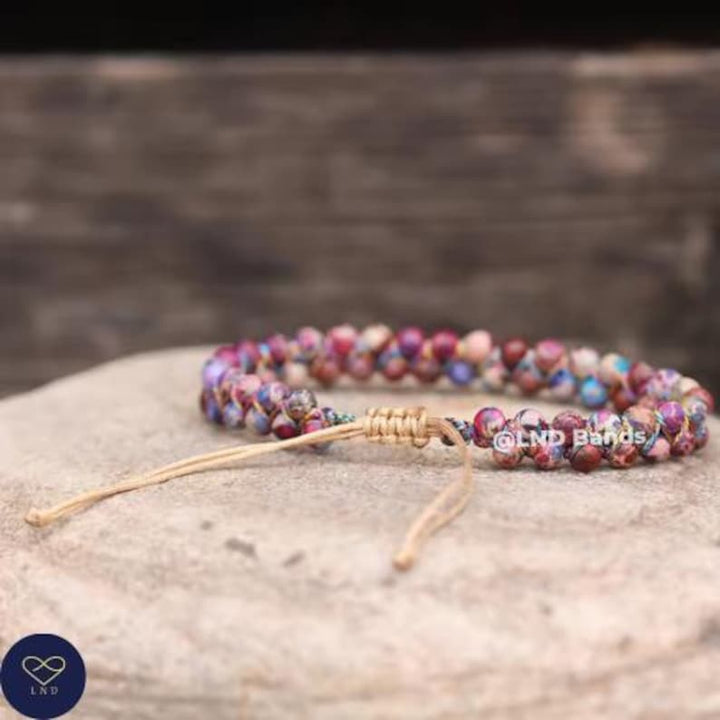Galaxy Sea Sediment Jasper Macrame bracelet 4mm, Tibetan Bracelet, Adjustable Dainty, Yoga, Minimalist Bohemian Bracelet, birthday gift - LND Bands