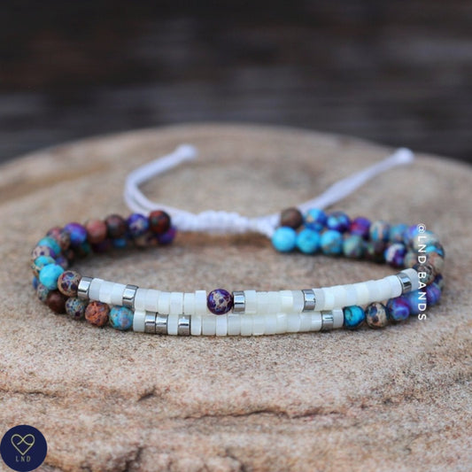 Galaxy Sea Sediment Mother of Pearl Bracelet 4mm, Tibetan Adjustable Bracelet, Yoga, Ethnic Minimalist Bohemian Bracelet, Birthday Gift - LND Bands