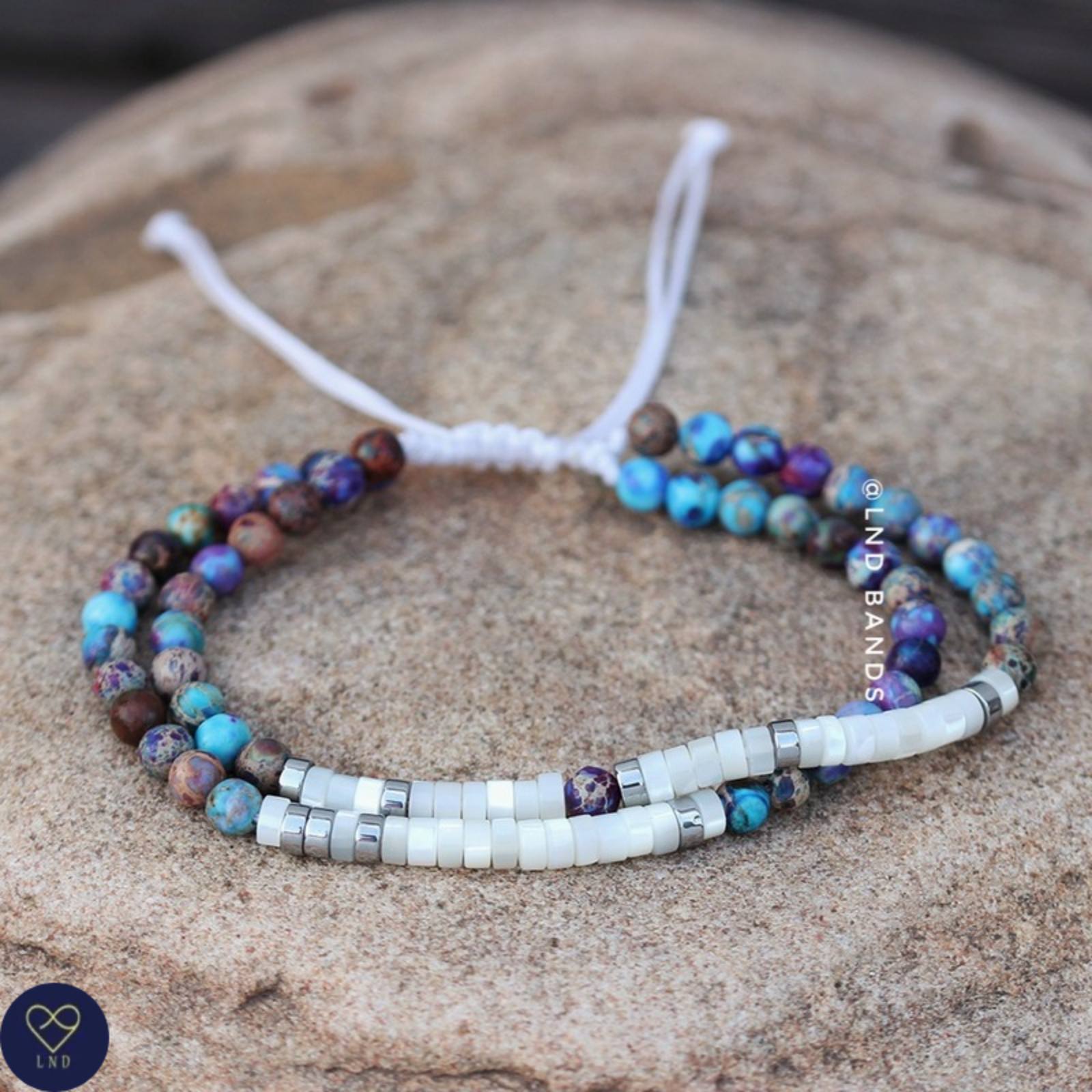 Galaxy Sea Sediment Mother of Pearl Bracelet 4mm, Tibetan Adjustable Bracelet, Yoga, Ethnic Minimalist Bohemian Bracelet, Birthday Gift - LND Bands