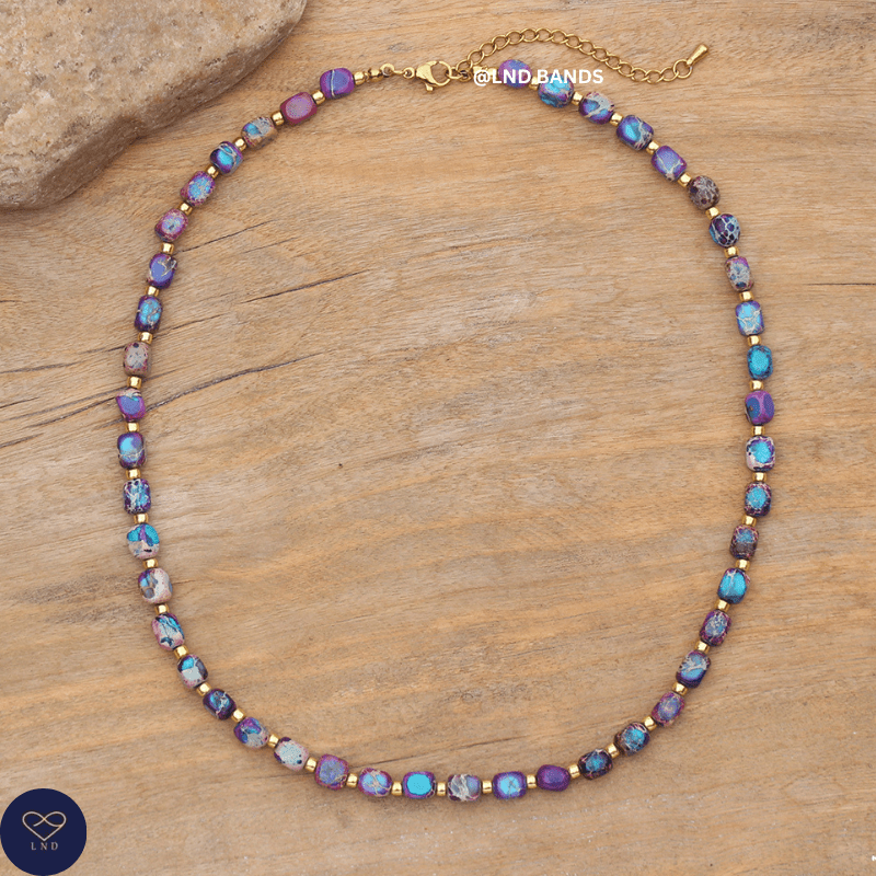 Galaxy Sea Sediment new shape Jasper adjustable necklace 4mm, Tibetan, Yoga, Minimalist Bohemian - LND Bands