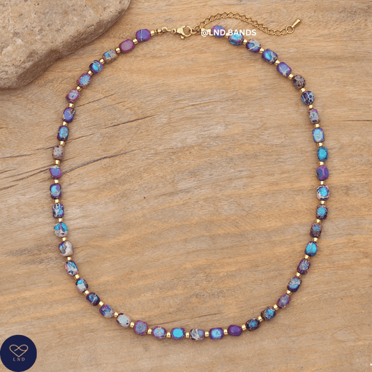 Galaxy Sea Sediment new shape Jasper adjustable necklace 4mm, Tibetan, Yoga, Minimalist Bohemian - LND Bands