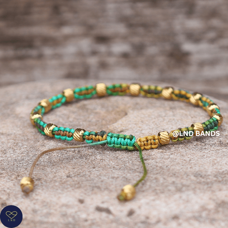 Gold Hematite colourful 4mm Adjustable Minimalist Yoga Boho Ethnic, Tibetan, birthday, protection, balance - LND Bands