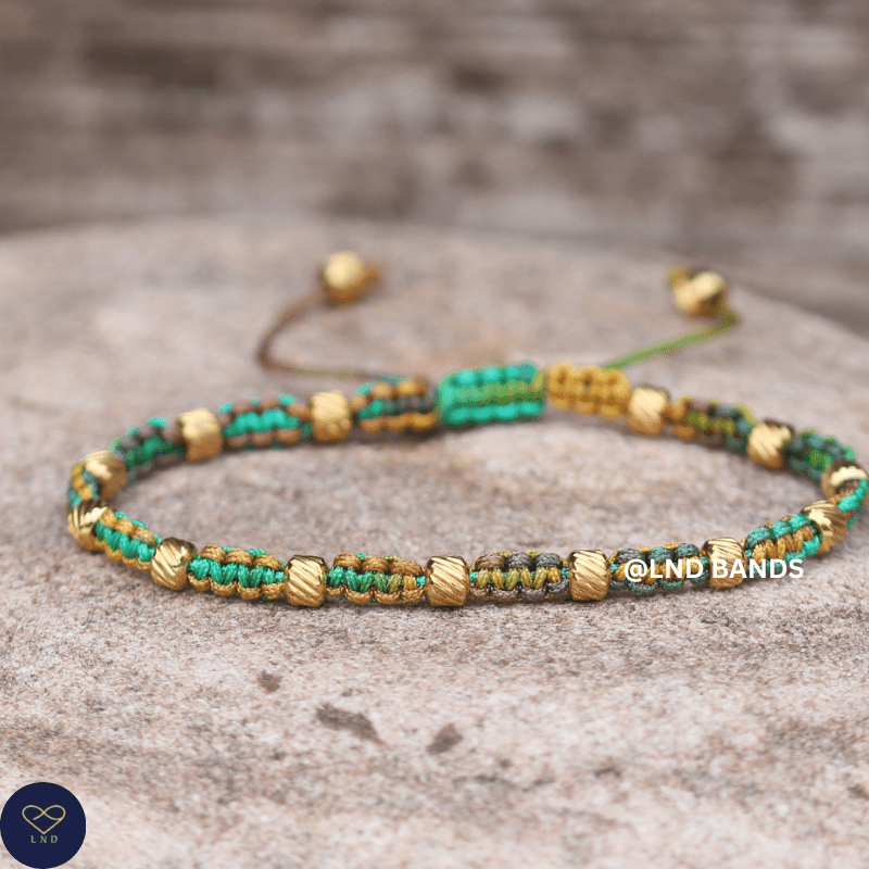 Gold Hematite colourful 4mm Adjustable Minimalist Yoga Boho Ethnic, Tibetan, birthday, protection, balance - LND Bands