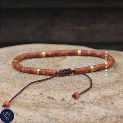 Gold Sands Stone Dainty Bracelet, Beaded Adjustable Bracelet, boho style, Ethnic Bohemian style, synthetic stone - LND Bands