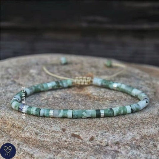 Green Jade Bead Bracelet, Adjustable Bohemian Bracelet, Yoga, Ethnic, gift for her and him, birthday gift - LND Bands