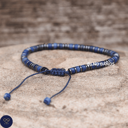 Hematite Lapis Lazuli Bead Bracelet 2x4mm Adjustable Minimalist Yoga Boho Ethnic, Tibetan, September Birthstone - LND Bands