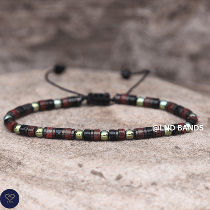 Hematite, Onyx, Brecciated Jasper 2x4mm Bead Bracelet: Yoga, Adjustable, Ethnic, Boho, elegant, focus, clarity - LND Bands