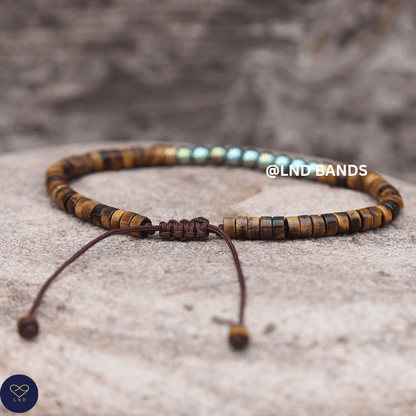 Hematite Tiger Eye Bead Bracelet - Adjustable Tibetan Minimalist Yoga, Boho Gift for him for her elegant ethnic courage growth - LND Bands