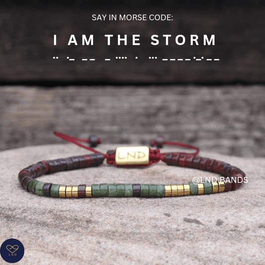 I AM THE STORM Morse Code Bracelet, Motivational Inspirational Beaded bracelet, Encouragement, Adjustable Affirmation Meaningful Bracelet - LND Bands