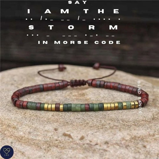 I AM THE STORM Morse Code Bracelet, Motivational Inspirational Beaded bracelet, Encouragement, Adjustable Affirmation Meaningful Bracelet - LND Bands