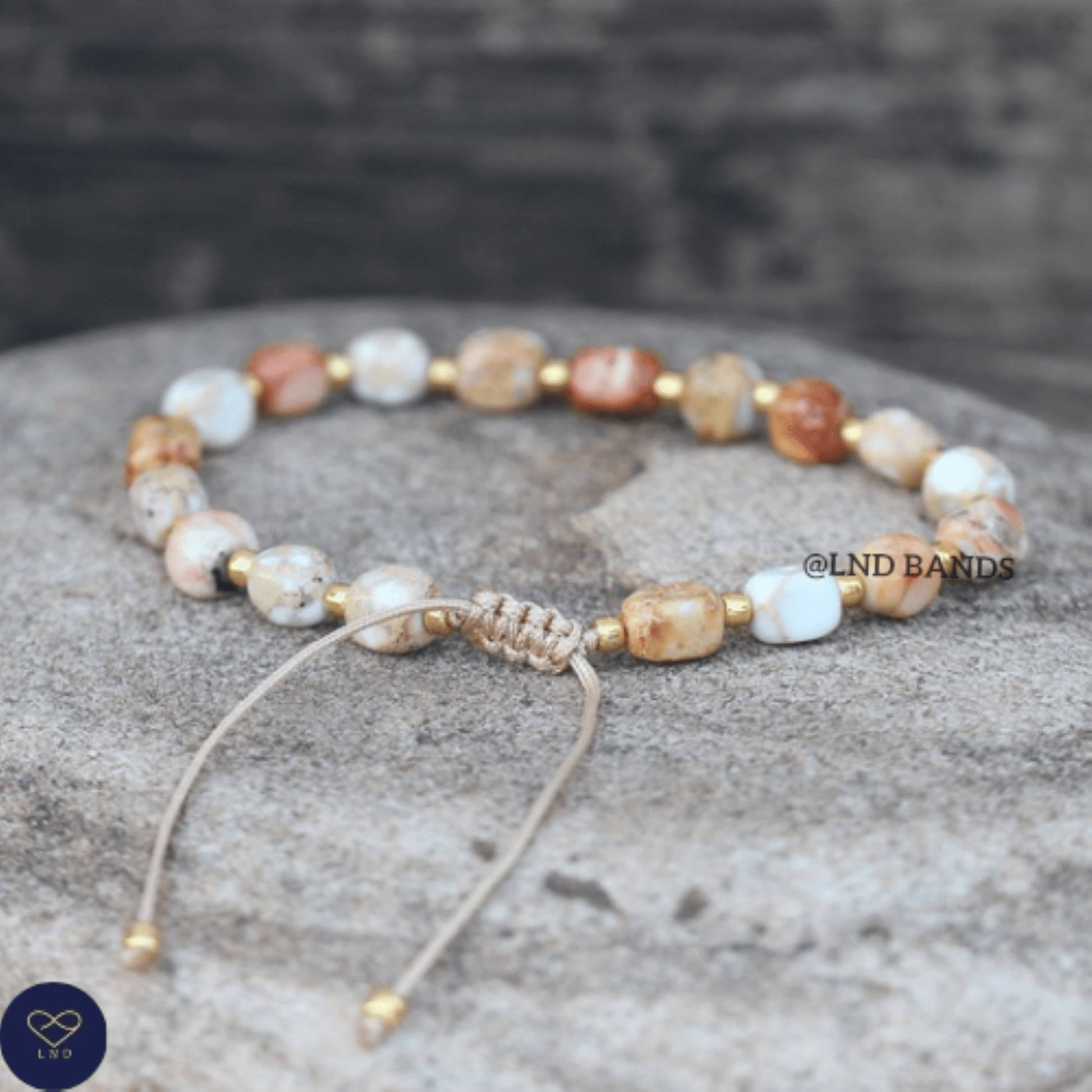 Ivory Jasper new shape Bead Bracelet, Adjustable Minimalist Bracelet, Natural Stone Bracelet, Dainty Bracelet, Tibetan Gemstone, 4mm, Boho - LND Bands