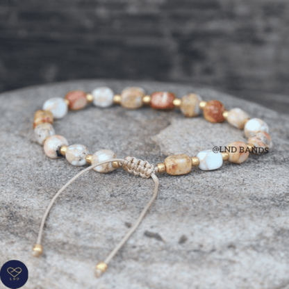 Ivory Jasper new shape Bead Bracelet, Adjustable Minimalist Bracelet, Natural Stone Bracelet, Dainty Bracelet, Tibetan Gemstone, 4mm, Boho - LND Bands