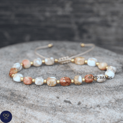Ivory Jasper new shape Bead Bracelet, Adjustable Minimalist Bracelet, Natural Stone Bracelet, Dainty Bracelet, Tibetan Gemstone, 4mm, Boho - LND Bands