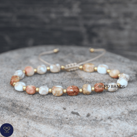 Ivory Jasper new shape Bead Bracelet, Adjustable Minimalist Bracelet, Natural Stone Bracelet, Dainty Bracelet, Tibetan Gemstone, 4mm, Boho - LND Bands