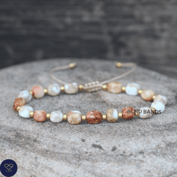 Ivory Jasper new shape Bead Bracelet, Adjustable Minimalist Bracelet, Natural Stone Bracelet, Dainty Bracelet, Tibetan Gemstone, 4mm, Boho - LND Bands