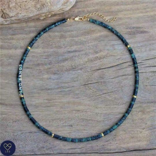 Kambaba Jasper 2x4mm Bead Necklace, Minimalist Bohemian Necklace, Natural Stone Necklace, Dainty Necklace, Ethnic Necklace, Birthday gift - LND Bands