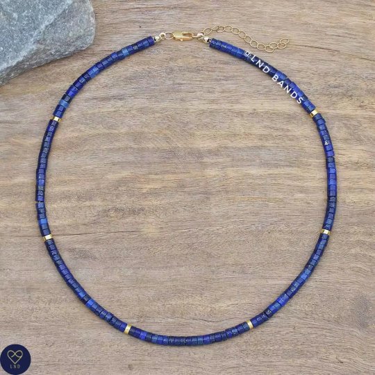 Lapis Lazuli 2x4mm Necklace, Adjustable Minimalist Gemstone Dainty Necklace, Ethnic, Yoga, Unisex gift - LND Bands