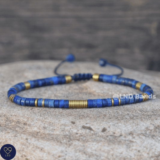 Lapis Lazuli Hematite 2x4mm Bracelet, Adjustable Minimalist Gemstone Dainty Bracelet, Yoga, Meditation, Ethnic, Boho, elegant, birthday gift - LND Bands