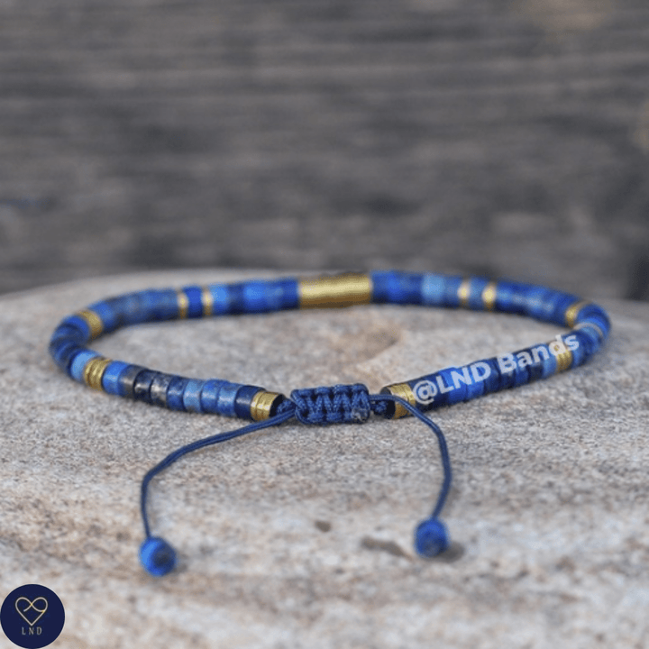 Lapis Lazuli Hematite 2x4mm Bracelet, Adjustable Minimalist Gemstone Dainty Bracelet, Yoga, Meditation, Ethnic, Boho, elegant, birthday gift - LND Bands