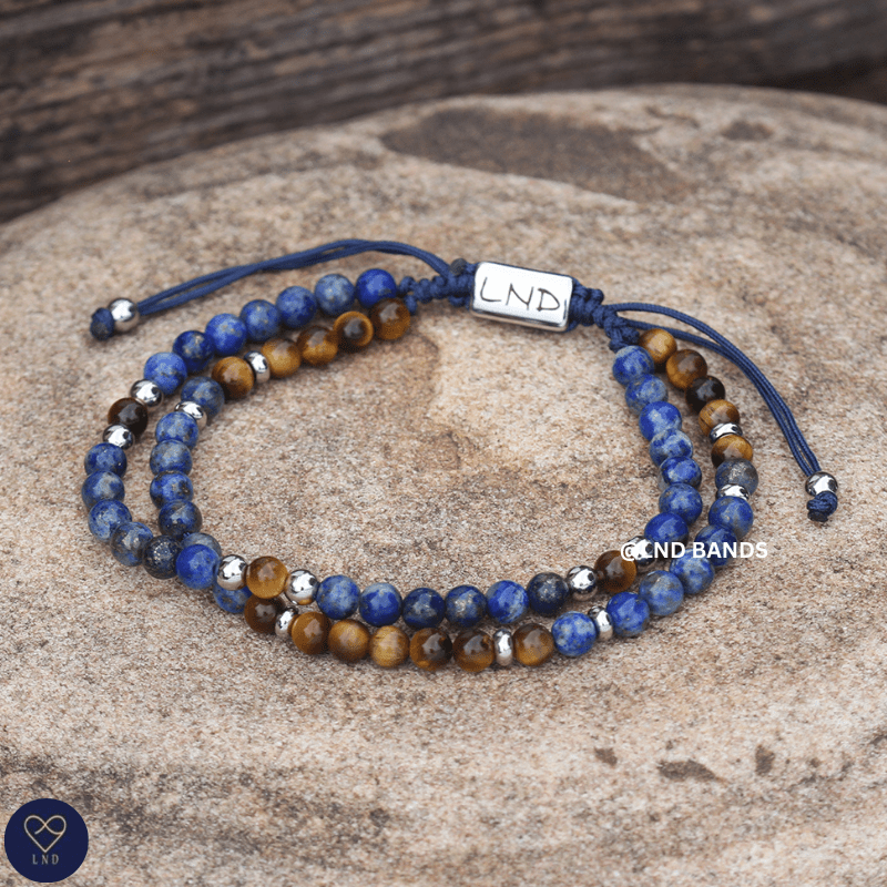 Lapis Lazuli Tiger Eye double bracelet 4mm, Tibetan Adjustable, Yoga, Minimalist, Gift for him - LND Bands