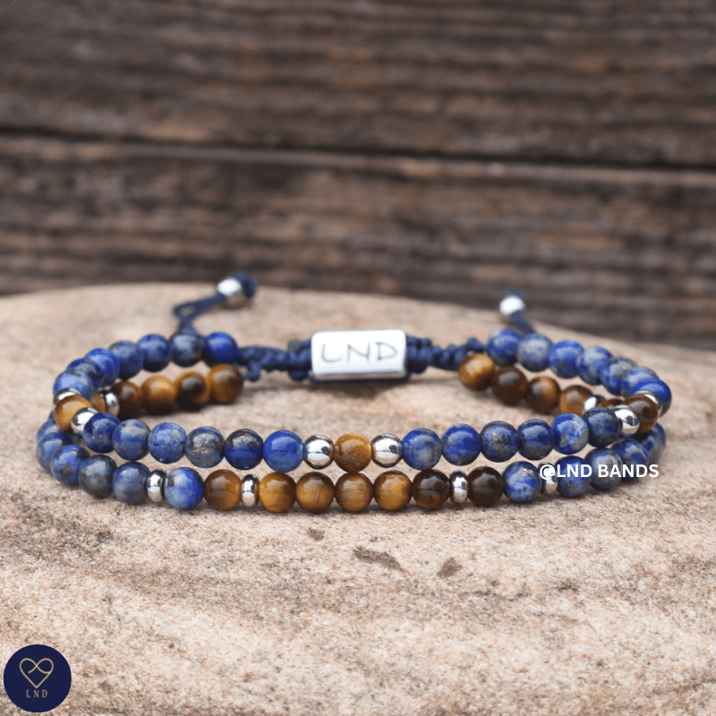 Lapis Lazuli Tiger Eye double bracelet 4mm, Tibetan Adjustable, Yoga, Minimalist, Gift for him - LND Bands